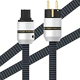 Monosaudio HiFi Netzkabel 16mm 1M/3,3FT Kupfer Abschirmung Buchse Kaltgerätekabel 2 polig Hi-End OFC AC Audiophil Stromkabel mit EU Schuko IEC C15 Stecker für DVD/Verstärker/Decoder/Subwoofer/AMP