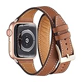 Bestig Kompatibel mit Apple Watch Armband 42 mm, 44 mm, 45 mm, 49 mm, für Damen und Herren, echtes Leder, doppelt Tour-Design, schlankes Wickelarmband für iWatch Ultra SE Serie 9, 8, 7, 6, 5, 4, 3, 2,