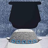 AuFiiy Frontscheibenabdeckung Auto Winter 158×125 cm, 420D Oxford, Autoscheibenabdeckung Windschutzscheibenabdeckung gegen Schnee, EIS, Frost, UV & Sonne – wasserdichte Abdeckplane für PKW & SUV