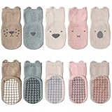 FedMois 5er Pack Baby Kleinkinder ABS rutschfeste Socken Sneaker Socken Tiermotive Baumwolle, 0-1 Jahr