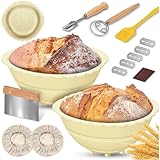 Pluuttiem 2er-Pack Banneton-Brotgärkorb, Silikon-Sauerteigbrot-Backkorb, 9-Gärschüsselzubehör-Set, Werkzeug, A