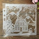 Wiederverwendbare Schablonen, 14 x 13 cm, Weihnachts-Schneehaus, Schablonen zum Malen auf Holz, Wand, Leinwand, Papier, Stoff, Möbel, Boden, Fliesen, Stein, Kreidetafel