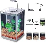 Nano Desktop Betta Aquarium 20x18x30 10L Glas-Fischbecken-Set mit verstecktem Bodenfiltersystem, Beleuchtung, Kies, Pflanzen & Reinigungswerkzeug – platzsparendes Design für kleine Räume