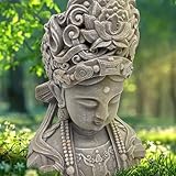 K&L Wall Art Buddha Figur Steinoptik Kopf groß Buddhastatue Feng Shui Deko Fensterbank Büste Dekofigur 34x21x44 cm