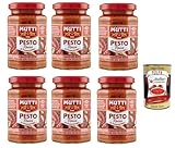 6x Mutti Pesto Rosso Pomodori Rossi Rotes Tomatenpesto Pasta Sauce 100% italienische Tomate Glas 180g Würzsaucen mit Mandeln, Tomaten, getrockneten Samen und Grana Padano + Italian Gourmet polpa 400g
