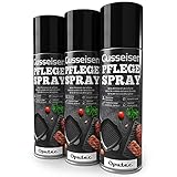 Oputec 3 x 500ml Gusseisen-Pflegespray - Ideales Grillzubehör zum Schutz & der Pflege von Gussrosten, Pfannen, Töpfen, Dutch Oven, Grillrosten, Brätern aus Gusseisen - Cast Iron Antihaft-Schutzspray