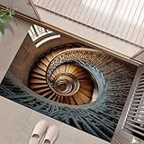 JEDTAKCT Teppiche Mit Gotische Wendeltreppe, Retro-Architektur Teppich Weiche, Braun rutschfeste Fußmatte Waschbarer Teppich Für Eingang Badezimmer Treppe Spielzimmer Fußmatte, 50X80Cm