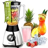 TurboTronic Standmixer mit 1,5L Glasbehälter 1200W Edelstahl silber, Smoothie Maker, Ice Crush Funktion, Blender