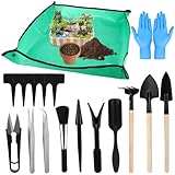 Royouzi 17 Piece Bonsai Starter Kit Gartenwerkzeug Set Mit 68 X 68 cm Pflanzenmatte, Geeignet FüR Die Pflege Von Blumen, Pflanzen, Das Wechseln Von TöPfen Und Das Auflockern Der Erde Pflanzmatte