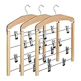 Relaxdays Rockbügel 3er Set, Hosenbügel Holz, 360° drehbarer Haken, Kleiderbügel rutschfest, HBT: 45,5x39x2,5 cm, Natur, Pack, 3-Einheiten