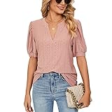 Decorie Bluse Damen Sommer Damenblusen Kurzarm Oberteil Damen Elegant Tshirt Leicht Sommerblusen Casual Blusenshirt Tunika (B-Rosa,L)