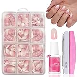 Nagel Tips Set - 240 Stück Französisch Falsche Nägel Zum Aufkleben - Weiß Rosa Gradient Design Nageltips Full Cover Fake Nails soft gel Natürliches & Angenehmes Tragegefühl, 12 Größen (Pink Mandel)