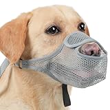 Grauer patentierter Netzmaulkorb für Hunde, Größe L – weicher Mundschutz für große, mittelgroße und kleine Hunde, verhindert Beißen, Kauen, Essen, Frontöffnung ermöglicht Trinken und Hecheln