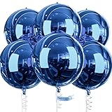 PartyWoo Luftballons Blau, 6 Stück Folienballons Marineblau, 22 Zoll Riesige 4D Folienballons Rund und Band, Luftballons Groß, Folienballons für Geburtstagsdeko, Hochzeitsdeko, Partydeko