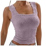 Generisch 2025 - Damen Tanktop mit quadratischem Ausschnitt, gerippt, ärmellos, bauchfreie Tops, Sommerkleidung Bustier Damen Yoga (Purple, M)