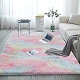 Aujelly Soft Area Rug Schlafzimmer Shaggy Teppich Zottige Teppiche Flauschige Bunte Batik-Teppiche Carpet Neu Regenbogen 120 x 160 cm