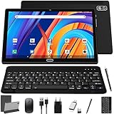 KADYBE 2024 Neueste Android 13 Tablet 10 Zoll,2-in-1 Tablet Mit 2 SIM Slots 1 SD, 64GB ROM TF 512GB,Octa-Core,Tablets PC mit Tastatur Maus Schutzhülle,1080 LCD,5MP+13MP,WiFi GPS OTG-Typ C(Schwarz)