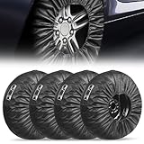 Vaileal 4 Stück Reifenabdeckung, Schwarz Leder Ersatzradabdeckung, Waterproof Staubdicht Car Tyre Protection Cover, Reserveradabdeckung, Wasserdicht Ersatzradabdeckungen für Auto Anhänger, Van