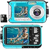 Unterwasserkamera Full HD 2.7K 48MP 10FT Kamera Wasserdicht Dual Screen 16X Digital Zoom Schnorcheln wasserdichte Digitalkamera für Selbstauslöser Unterwasser, Schwimmen, Urlaub