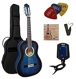 3/4 Gitarre MSA Konzertgitarre im Set - Classic - Blau-Schattiert - Lindenholz - Tasche - Band - Saiten - 3xPik + Stimmgerät