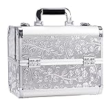 Kosmetikkoffer Schminkkoffer Make up Koffer Friseurkoffer Nagelkoffer Alu Beauty Case Make up Organizer Koffer Schmuckkoffer,Silber