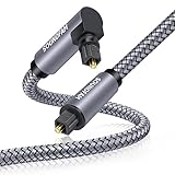 SOUNDFAM 90 Grad Optisches Audiokabel 5M, Rechtwinkliges Optisches Toslink Kabel 360° Frei Drehbarer Stecker Digitales Optisches Audiokabel Stecker zu Stecker für Soundbar, TV-Grau