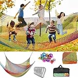 kletternetz,kletternetz Kinder,kletternetz Outdoor,2x3M Kletter-Gepäcknetz doppellagig,4 mm Dickes Seil, 4 cm Loch mit Aufbewahrungstasche,für Spielplatz Outdoor Indoor Garten (Irisierend)