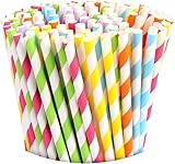 DERAYEE 150 Stück Strohhalme Papier,Bunte Papierstrohhalme,Trinkhalme Papier Biologisch Abbaubare für Geburtstag, Hochzeit, Partyzubehör