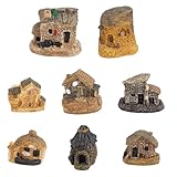 AMIJOUX 8 PCS Mini Haus Figuren Micro Fairy Garden Stein Cottage Ornamente Miniatur Dorf Hütte Figur Dorfhausgarten