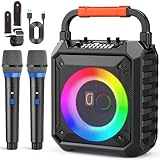 JAUYXIAN Karaoke Machine mit 2 drahtlosen Mikrofones, Tragbaren Bluetooth Lautsprecher mit RGB-Licht, Karaoke Anlage für Karaoke, Hausparty, PA-System für Erwachsene Partybox