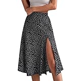 Rock Damen Lang, Midirock Damen A Linie, Blumenrock Midi High Waist Röcke Lässig Blumen Wickelrock für Frauen Skirt Freizeitrock Bedrucken Herbstrock Sommerrock Elegant Rock