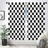 Riyidecor Karierte Vorhänge, schwarz-weiß, abstrakte Rennwagen-Flagge, Jungen, Teenager, niedlich, Retro, Vintage, klassisch, Hippie, groovig, Stangentasche, modern, Schlafzimmer, Wohnzimmer