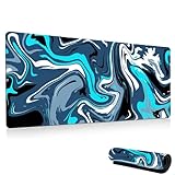 PIMXL XXL Mousepad Gaming – 900 x 400mm Extra große Schreibtischmatte, Fluid Art Mauspad groß Vernähte Kanten WassXerdicht Anti-Rutsch für ultimativen Komfort und Präzision(Blau)