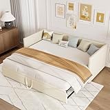 Julyue Gepolstertes Schlafsofa 90/180 x 200 cm, Tagesbett Ausziehbares Schlafsofa mit Lattenrost, Daybett Multifunktionsbett Gästebett, Couch Bett 2 Sitzer für Wohnzimmer, Schlafzimmer, Ohne Matratze