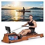 [2026 Testversion] Wenoker Wasser Rudergerät für zuhause Holz Klappbar, Komfortabler Sitz, Bluetooth Display, Doppel-Slide-Rails, Max 150kg Belastbar