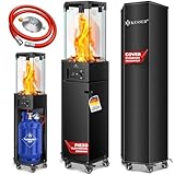 KESSER® Gasheizstrahler 4/8 kW Gas Piezozündung Heizung + Gasdruckregler + Cover, 360° Rollen Kippschutz, Terrassenheizstrahler Gasheizung Gasheizer Outdoor Kamin Mobiler Heizpilz, Heizer, Schwarz