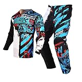 Willbros Jugend Jersey Hose Combo Kinder MX Motocross Getriebesatz Kinder Rennanzug Offroad MTB ATV Motorrad Jungen Mädchen Blau YXL