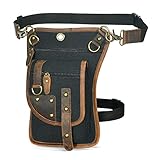 Herren Canvas + Leder Motorrad Reiten Tasche Beinbeutel Beintasche Außenbeintasche Hüfttasche Drop Leg Tasche FB2141 (2141-Schwarz)