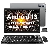 WOZIFAN Tablet 10 Zoll Android 13 Tablet PC 16GB RAM + 128GB ROM + TF 512GB Octa-Core 2.0GHz | 8000mAh | 1280 * 800 Pixel | 5MP + 13MP | 5G WiFi | Bluetooth5.0, Tablet mit Tastatur und Maus Grau