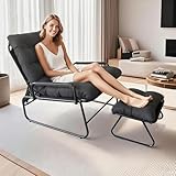 TerraVibe Balkonsessel, Sitzsessel mit Verstellbarer Rückenlehne, loungesessel Garten mit Hocker, Relaxliege Wohnzimmer, Outdoor Lounge Sessel, Relax Sesel für Wohnzimmer, Schlafzimmer, Büro (Grau)