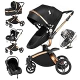 3 in 1 Kombikinderwagen 3 in 1 Infant Reisesysteme Kinderwagen Hochlandschaft Liegender Buggy Kinderwagen Neugeborenen Kinderwagen Faltbarer Standardkinderwagen (906 Black)