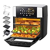 15L Heißluftfritteuse, Heißluft-Backofen 90% weniger Öl, Air Fryer XXL 1800W, 10 in 1 Mini Ofen mit Umluft Drehfunktion, Airfryer mit Touchscreen, 7 Zubehör, aus Edelstahl, Schwarz