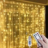 Anpro LED USB Lichtervorhang 3m x 3m, 300 LEDs USB Lichterkettenvorhang mit 8 Lichtmodelle für Partydekoration deko schlafzimmer, Innenbeleuchtung, Warmweiß