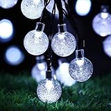 Qillnyy Solarleuchten für den Außenbereich, 50 LEDs, 8 Modi, IP65, wasserdicht, Solarleuchten für Außen/Innenbereich, Kristallkugeln, Dekoration für Garten, Party, Baum, Terrasse, Hochzeit (Kaltweiß)