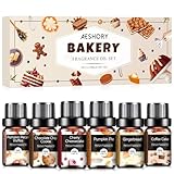 AESHORY Backöl Ätherische Öle Set 6x 10ML, Aromatherapie Duftöl für Diffuser, Kerzenherstellung - Lebkuchen, Kürbiskuchen, Kürbis-Pekannuss-Waffeln, Schokoladenkeks, Kirsch-Käsekuchen, Kaffeekuchen