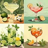 MBYAUYN Malen Nach Zahlen Erwachsene cocktail Pack of 4, DIY Handgemalt Ölgemälde Kit, Paint by Numbers Adult (20x20 cm), Adults and Beginners as Gift, Mit Pinseln und Acrylfarbe