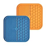 Leckmatten for Hunde, 2er-Pack [Blau und Orange] Leckerli-Pads aus Silikon mit Erdnussbutter for langsames Füttern, bisssicher, und Geschenk – Ablenkungs- und Trainingsgerät for das Hundebad /2019/441