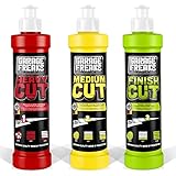 Garage Freaks - Auto Politur Komplett Set: Heavy Cut Schleifpolitur 250ml + Medium Cut Hologrammentferner 250ml + Finish Cut Hochglanzpolitur 250ml