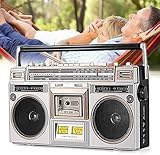 Bluetooth Retro Boombox mit Kassettenspieler - Klassischer Lautsprecher im 80er-Jahre-Stil mit AM/FM-Radio, Kopfhöreranschluss und moderner Technologie
