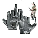 Poupangke Anglerhandschuhe Für Männer, 3 Freiliegende Finger Touchscreen Anglerhandschuhe, UV-Schutz & rutschfeste Touchscreen-Funktion Als Handschutz Für Angler, Damen Und Herren